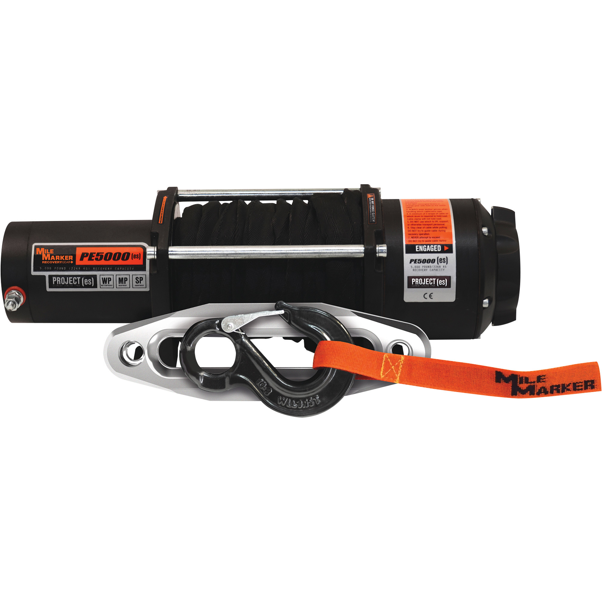 Mile Marker 12 Volt DC Powered Electric UTV Winch, 5000-Lb. Capacity, 1/4in. x 50ft. Synthetic Rope, Model# 77-53120W